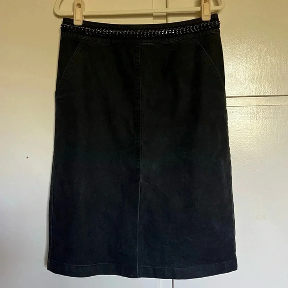 Lafayette 148 New York Black Denim Skirt Chain Belt Detail Size 10 - Picture 2 of 8